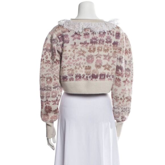LoveShackFancy Pullover Sweater Sz S Multi Floral Crop Coquette Lace Collar - Picture 4 of 12